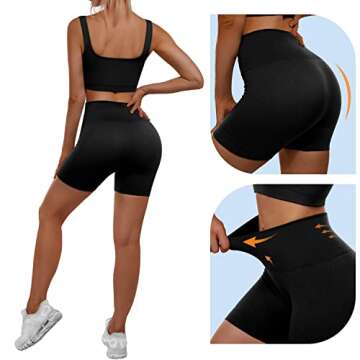 Sportneer Workout Sets Women 2 Piece, Ribbed Seamless High Waisted Shorts and Cute Sports Bra Matching Gym Yoga Set Activewear Black S