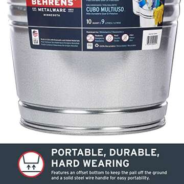 Behrens 10-Quart Durable Galvanized Steel Pail
