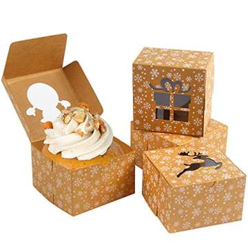 STEFORD Christmas Bakery Cookie Boxes - 24PCS Kraft Treat Boxes with Clear Window