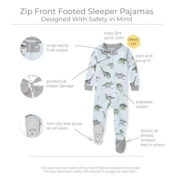 Burt's Bees Baby Baby Boys Pajamas, Zipfront Nonslip Footed Pjs, Organic Cotton Baby and Toddler Sle...