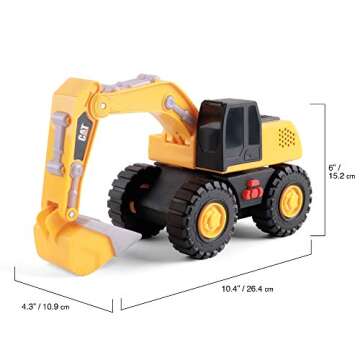 CAT Construction Toys, Tough Machines Toy Excavator, 10" w/Realistic Lights & Sounds, Rumbling Action, Movable Parts & Sturdy Plastic Construction