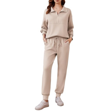 PINSPARK 2 Piece Sets for Women Long Sleeve Jogger Sets Fall Outfits Half Zip Tracksuit Sweatsuit Ca...