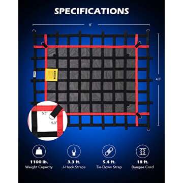 Orion Motor Tech Heavy Duty Cargo Net for Pickup Truck Bed, 6'x4.8' Truck Bed Net for SUV ATV Oil Ri...