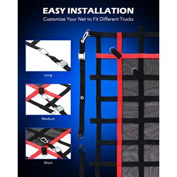 Orion Motor Tech Heavy Duty Cargo Net for Pickup Truck Bed, 6'x4.8' Truck Bed Net for SUV ATV Oil Rig Cargo Rack, Truck Bed Cargo Net Truck Organizer with S-Hook Straps Tie Down Strap Bungee Cord