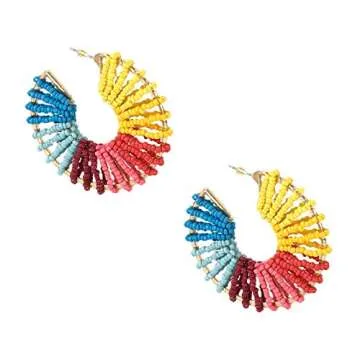 B Jewelry Collection Lanai Beaded Statement Hoop Earrings - Rainbow Multi