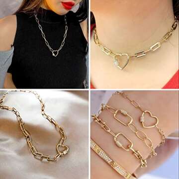 FASHEWELRY 10Pcs Brass Screw Carabiner Lock Charms Golden Heart Necklace Lock Clip Charms for DIY Jewelry Making, 18.5x18.5x2mm