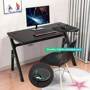 Extra Large Gaming Computer Desk with Hooks and Cup Holder