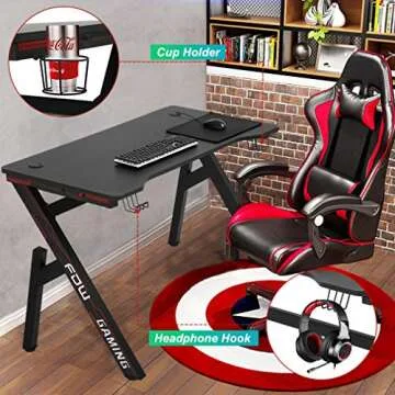 Extra Large Gaming Computer Desk with Hooks and Cup Holder
