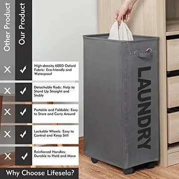 Lifesela X-Large Rolling Laundry Hamper for Easy Organization
