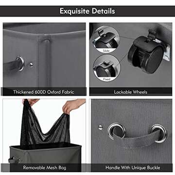 Lifesela X-Large Rolling Laundry Hamper for Easy Organization