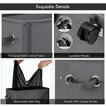Lifesela X-Large Rolling Laundry Hamper for Easy Organization