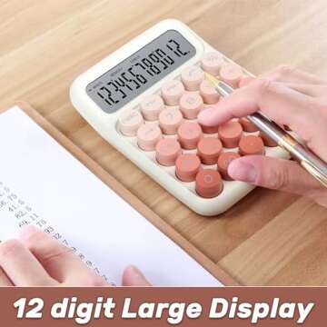 Mechanical Switch Calculator with Big Buttons, 12 Digits, Large LCD Display, Cute Pink Desktop Calcu...