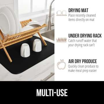 GORILLA GRIP Ultra Water Absorbent Microfiber Dish Drying Mat, 18x24, Quick Dry Thick Mesh, Slip Resistant Pad for Sink Dishes or Under Rack, Kitchen Counter Accessories, Machine Wash Mats, Black