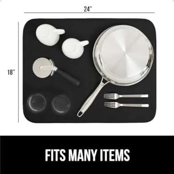 GORILLA GRIP Ultra Water Absorbent Microfiber Dish Drying Mat, 18x24, Quick Dry Thick Mesh, Slip Resistant Pad for Sink Dishes or Under Rack, Kitchen Counter Accessories, Machine Wash Mats, Black