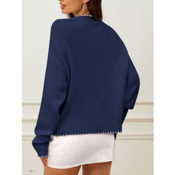 Milumia Women's Bow Print Drop Shoulder Sweater in Royal Blue