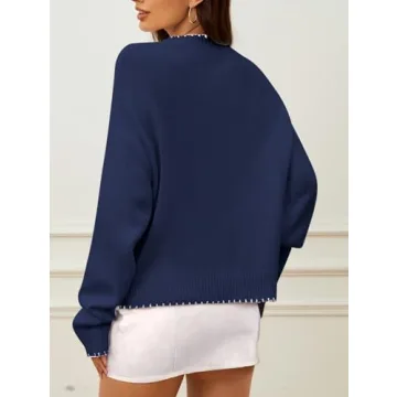 Milumia Women's Bow Print Drop Shoulder Sweater in Royal Blue