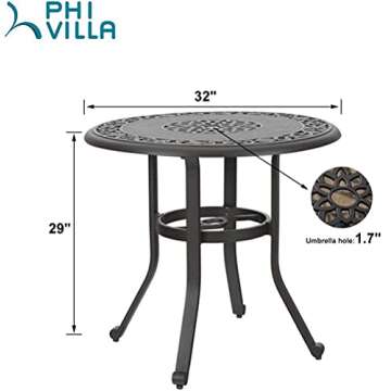 PHI VILLA 32 in Cast Aluminum Patio Outdoor Bistro Round Dining Table with Frosted Surface