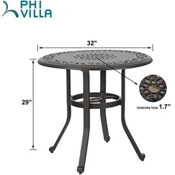 PHI VILLA 32 in Cast Aluminum Patio Outdoor Bistro Round Dining Table with Frosted Surface