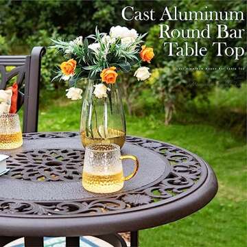 PHI VILLA 32 in Cast Aluminum Patio Outdoor Bistro Round Dining Table with Frosted Surface