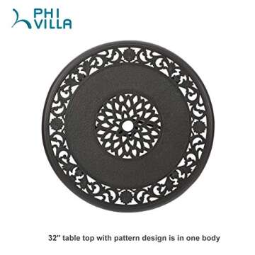 PHI VILLA 32 in Cast Aluminum Patio Outdoor Bistro Round Dining Table with Frosted Surface