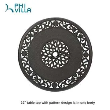 PHI VILLA 32 in Cast Aluminum Patio Outdoor Bistro Round Dining Table with Frosted Surface