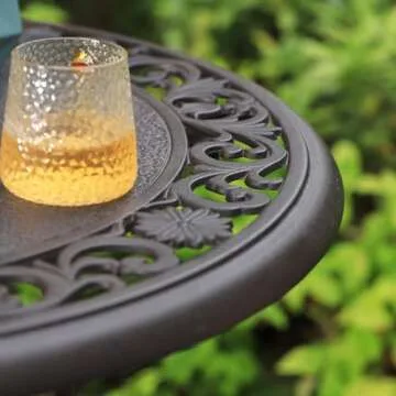 PHI VILLA 32 in Cast Aluminum Patio Outdoor Bistro Round Dining Table with Frosted Surface