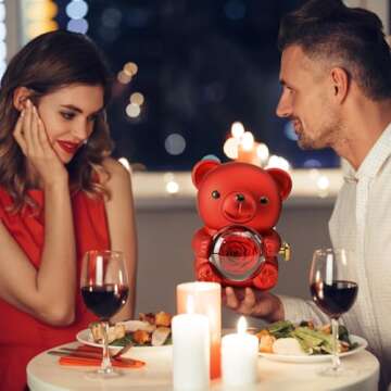 Cute Teddy Bear with Preserved Rose - A Real Rose Flower in Bear with Elegant Gift Box - Romantic Gift for Her in Valentine's Day, Mother's Day, Weddings, Anniversaries, and Bridal Showers (Red)