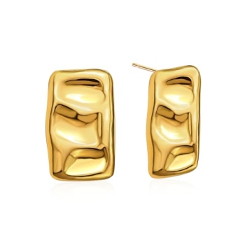 Hypoallergenic Chunky Gold Rectangle Stud Earrings for Women