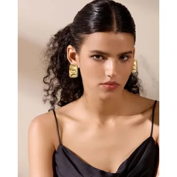 Hypoallergenic Chunky Gold Rectangle Stud Earrings for Women