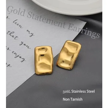 Hypoallergenic Chunky Gold Rectangle Stud Earrings for Women