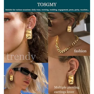 Hypoallergenic Chunky Gold Rectangle Stud Earrings for Women