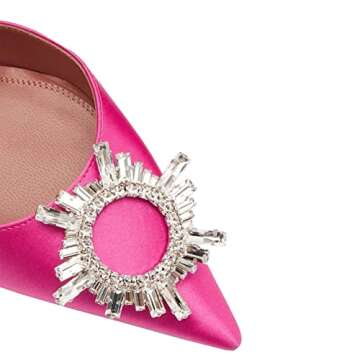 Arqa Satin Slingback Heels for Women Crystal Pointed Toe High Heels Wedding Bride Pink Pumps Shoes