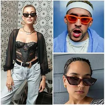 VANLINKER Polarized Small Trendy Skinny Cat Eye Sunglasses Women Retro Tiny Square Shade 2 Pack Black/Tortoise