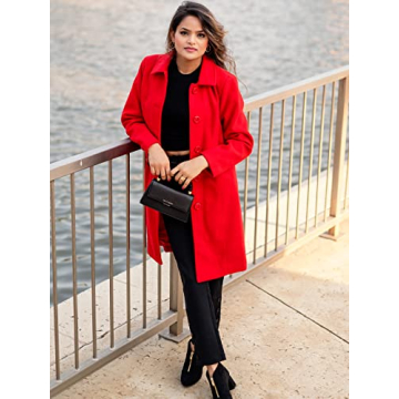 Jenkoon Women's Red Wool Trench Coat - Winter Style