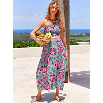 ANRABESS Women's Floral One Shoulder Two Piece Outfit Set