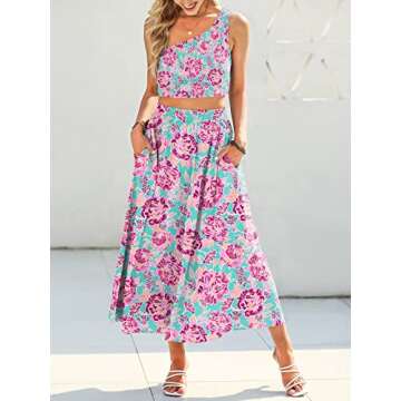 ANRABESS Women's Floral One Shoulder Two Piece Outfit Set
