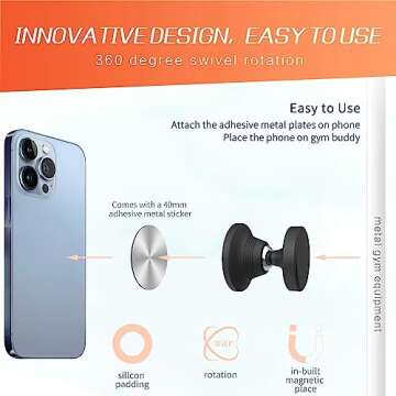 Efocakiox Dual Magnetic Phone Holder for Gym, Strong Magnet Gym Phone Mount&Holder, Fit All Phone- 360°Adjustable Holder for Video Recording- Designed for Gym, Car, Kitchen