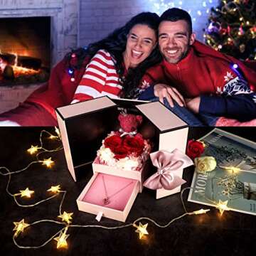 ADDWel Rose Gifts for Women - Preserved Real Roses Forever Red Flowers with I Love You in 100 Languages Necklace and Cute Moss Bear for Girlfriend Wife Mom Grandma on Birthdays, Anniversaries