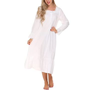 Ekouaer 100% Cotton Victorian Nightgown for Women - X-Large