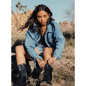 Just Quella Jean Jacket Women Oversized Blue Washed Denim Jacket (4-6,US)