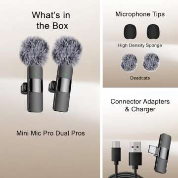 Mini Mic Pro - Wireless Microphone for iPhone, iPad, Android, Lavalier Microphone for Video Recording - 2 Pack iPhone Mic Crystal Clear Recording (for iPhone 15/16, Android)
