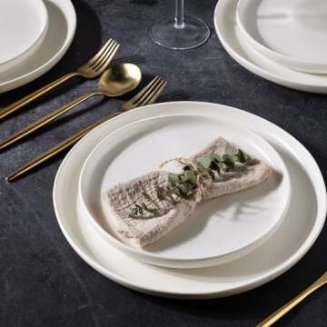 AmorArc Dinner Plates Set of 6, Handcrafted Porcelain Wavy Rim 10.5 Inch Modern Ceramic Plates Set, Dinnerware Dishes for Kitchen-Microwave&Dishwasher Safe, Chip resistant-Matte Speckled White