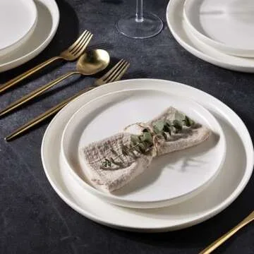 AmorArc Dinner Plates Set of 6, Handcrafted Porcelain Wavy Rim 10.5 Inch Modern Ceramic Plates Set, Dinnerware Dishes for Kitchen-Microwave&Dishwasher Safe, Chip resistant-Matte Speckled White