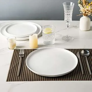 AmorArc Dinner Plates Set of 6, Handcrafted Porcelain Wavy Rim 10.5 Inch Modern Ceramic Plates Set, Dinnerware Dishes for Kitchen-Microwave&Dishwasher Safe, Chip resistant-Matte Speckled White