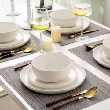 AmorArc Dinner Plates Set of 6, Handcrafted Porcelain Wavy Rim 10.5 Inch Modern Ceramic Plates Set, Dinnerware Dishes for Kitchen-Microwave&Dishwasher Safe, Chip resistant-Matte Speckled White