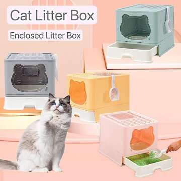 TownTime Foldable Top Entry Litter Box with Deodorizing Sheet, Easy Clean Design