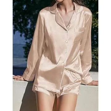 Ekouaer Women's Bridal Feather Trim Silk Pajama Set