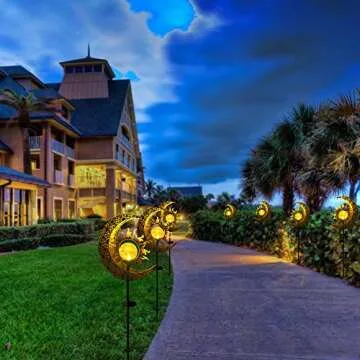 Vuees Solar Garden Statues Outdoor Decor, Moon Sun Figurine Light Stake, Housewarming Ornament for Patio, Lawn, Yard, Pathway - Unique Gift Ideas for Gardening Mom Grandma