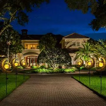 Vuees Solar Garden Statues Outdoor Decor, Moon Sun Figurine Light Stake, Housewarming Ornament for Patio, Lawn, Yard, Pathway - Unique Gift Ideas for Gardening Mom Grandma