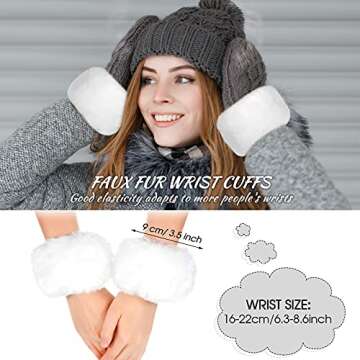 SATINIOR 3 Pieces Faux Fur Headband Set Ear Warmer Headwrap Furry Wrist Cuff Leg Warmers Boot Cuff Winter Accessories for Women Girls (White)